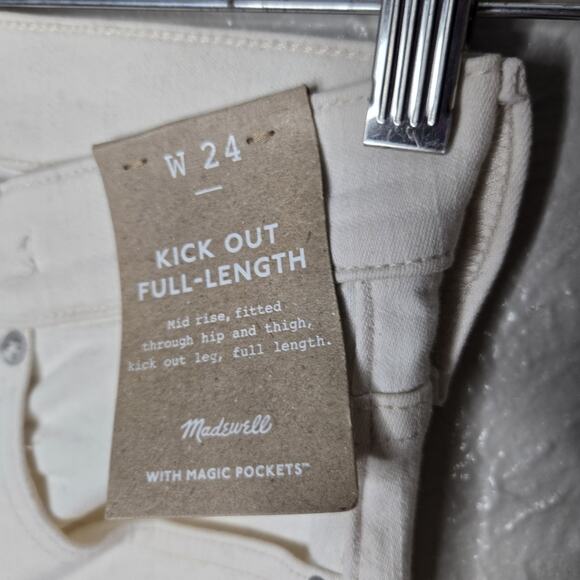 New Madewell Kick Out Full-Length Jeans Ivory Off White Sz 24 Waist Split Hem - Picture 4 of 11